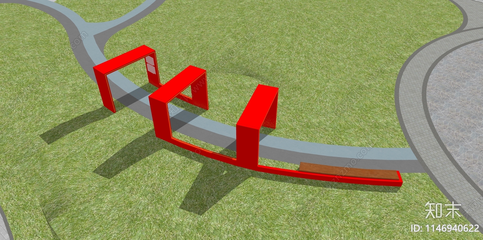 现代红色景观公园廊架SU模型下载【ID:1146940622】