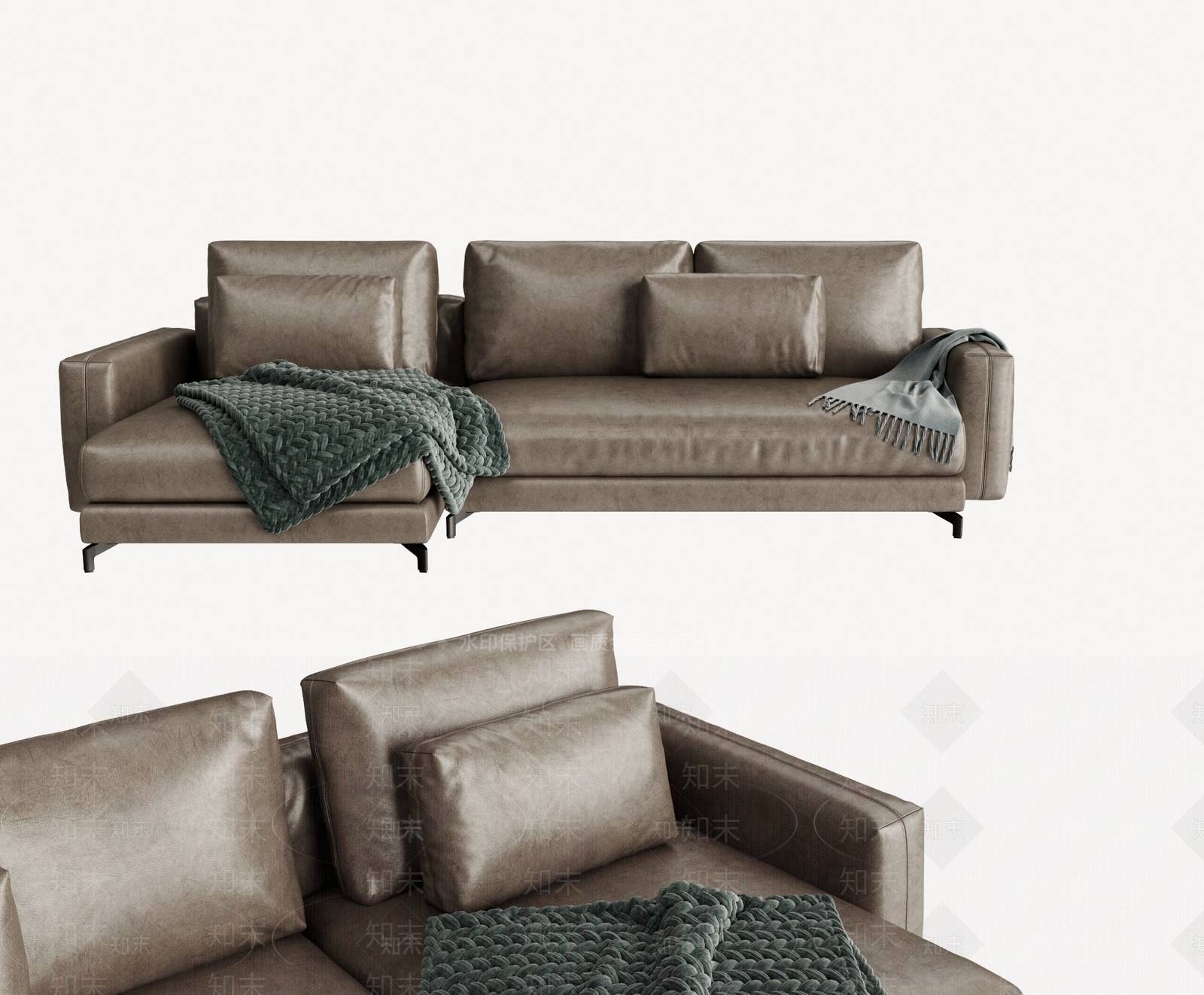 现代褐色皮革多人沙发3D模型下载【ID:1146941887】