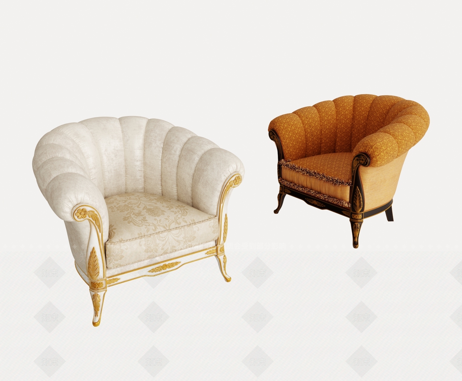 欧式古典雕花单人休闲沙发3D模型下载【ID:1146942957】