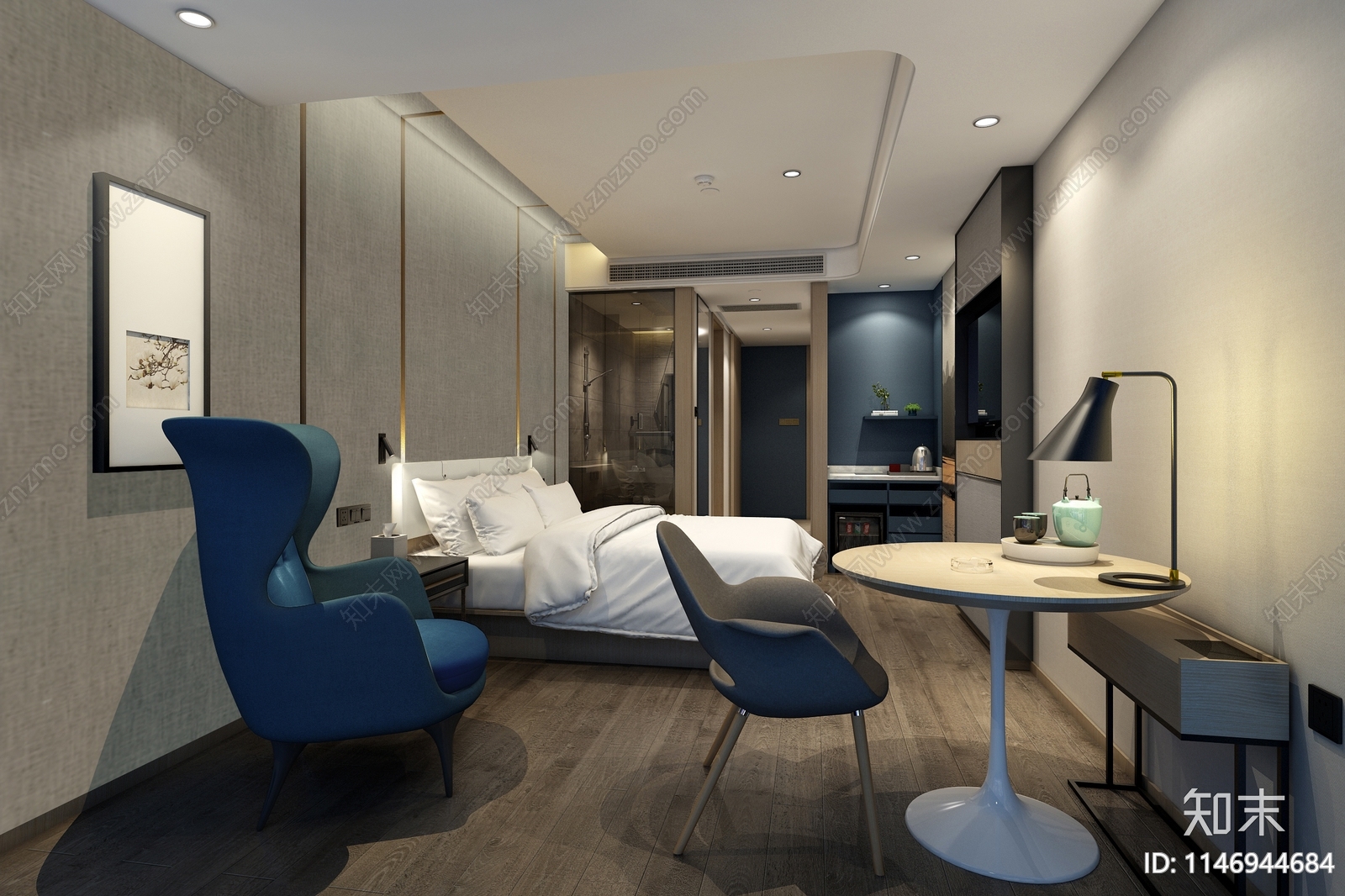 亚朵酒店客房标准户型室内施工图下载【ID:1146944684】