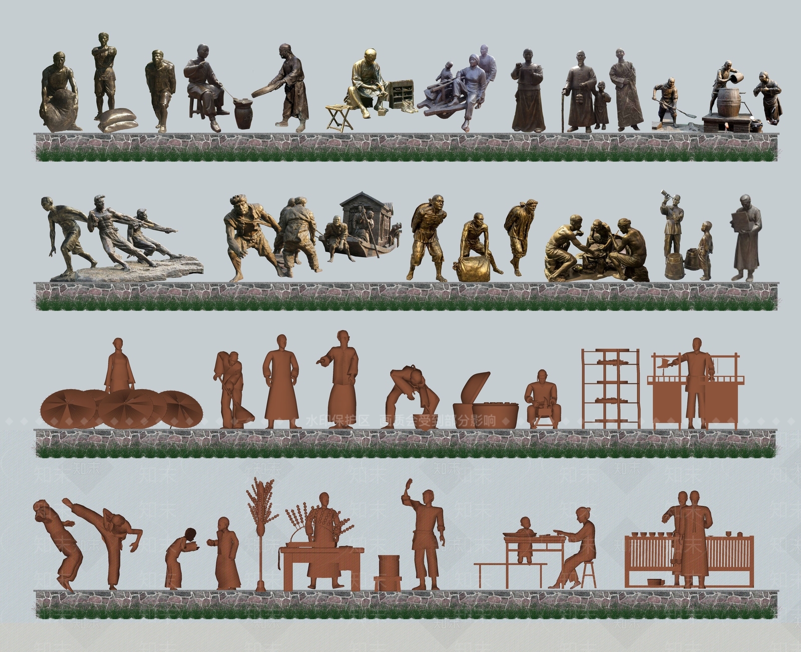 中式农耕文化雕塑小品SU模型下载【ID:1146943675】