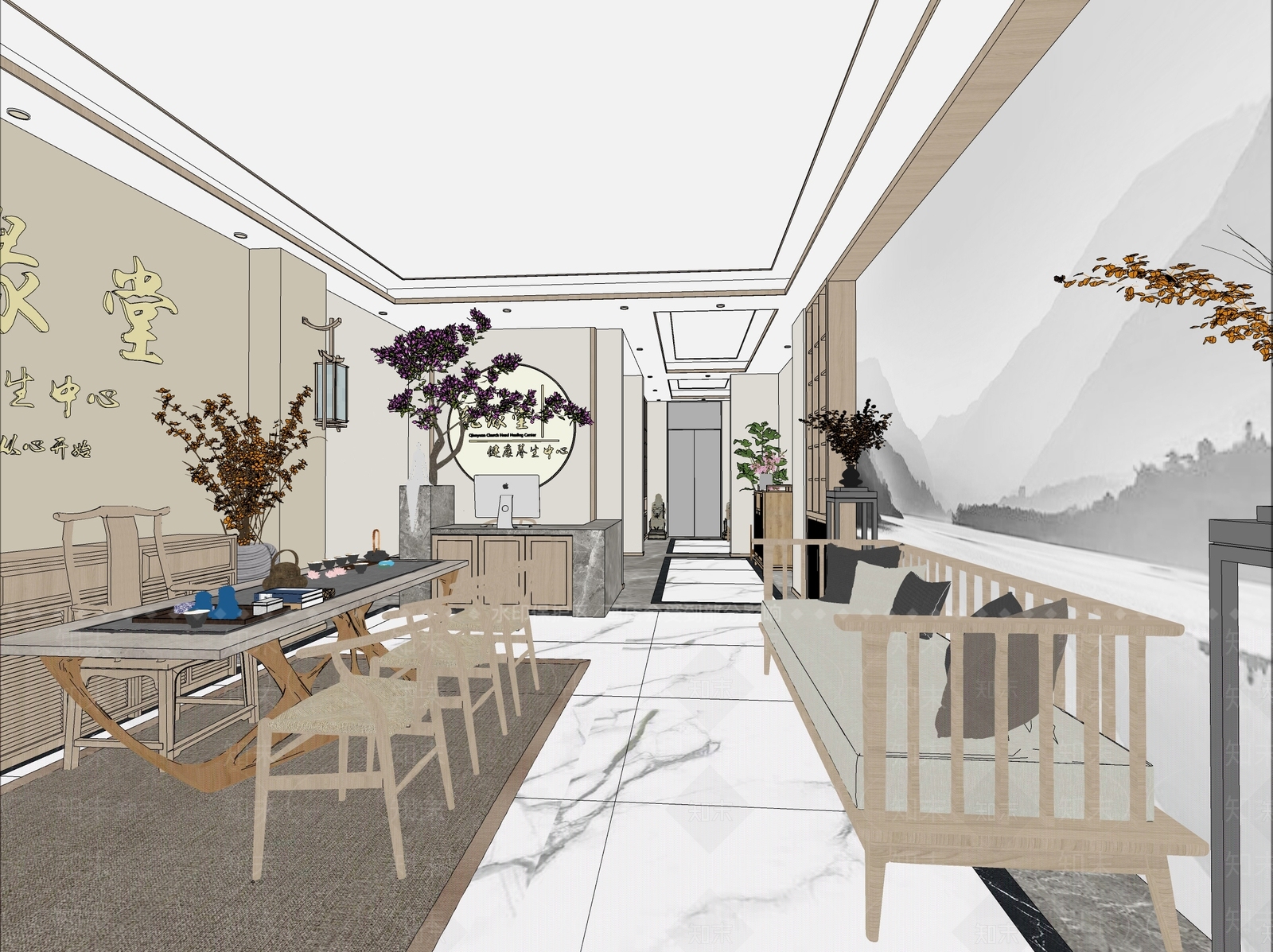 新中式美容店大厅SU模型下载【ID:1146948366】