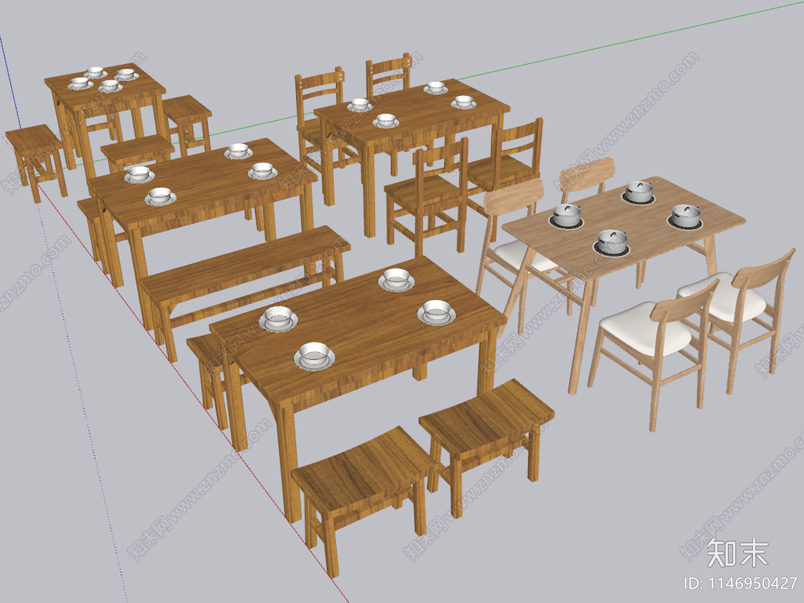 中式餐桌椅组合SU模型下载【ID:1146950427】