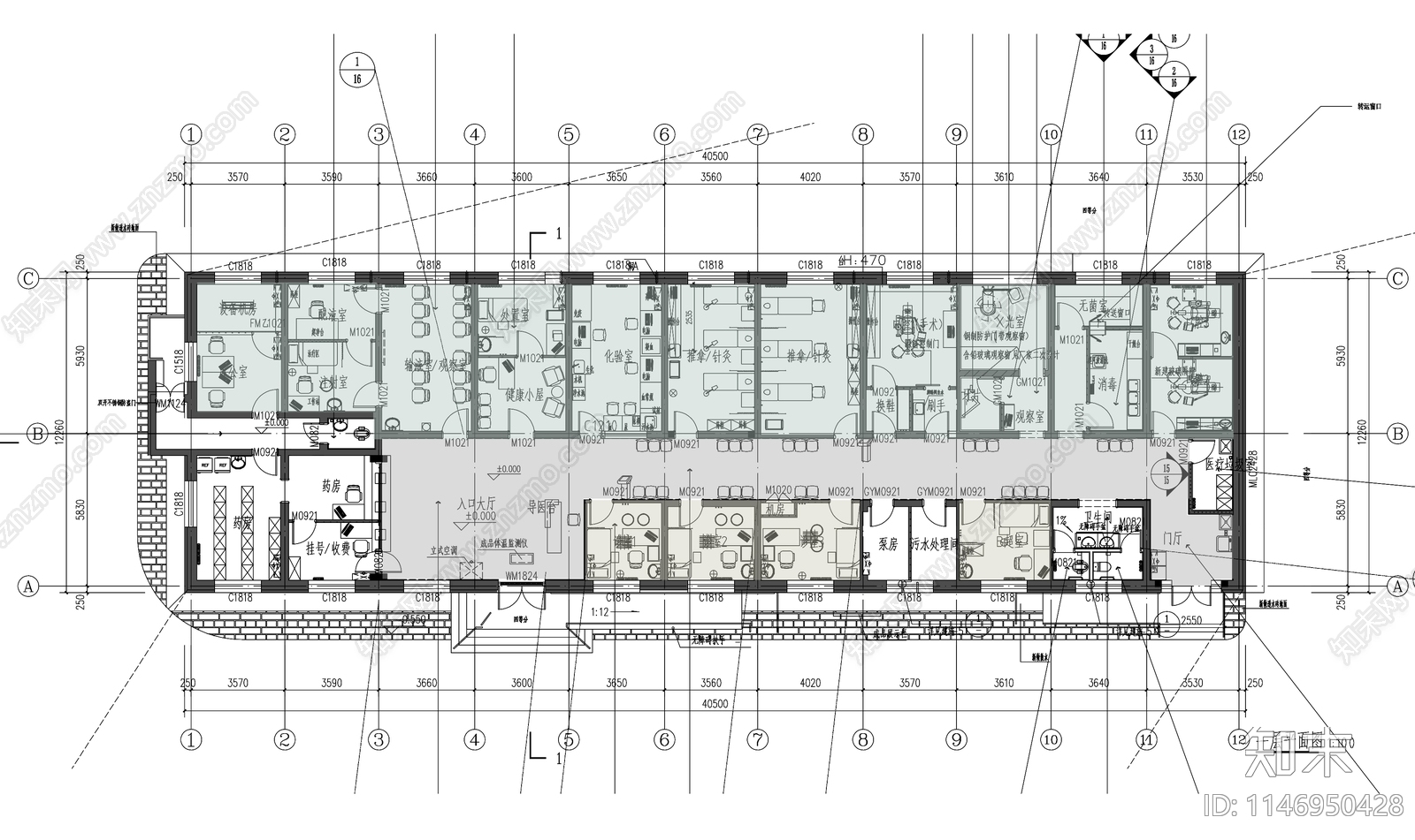 北京某社区医院室内cad施工图下载【ID:1146950428】