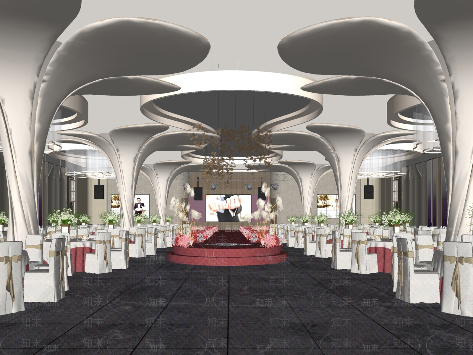 现代酒店宴会厅SU模型下载【ID:1146950853】