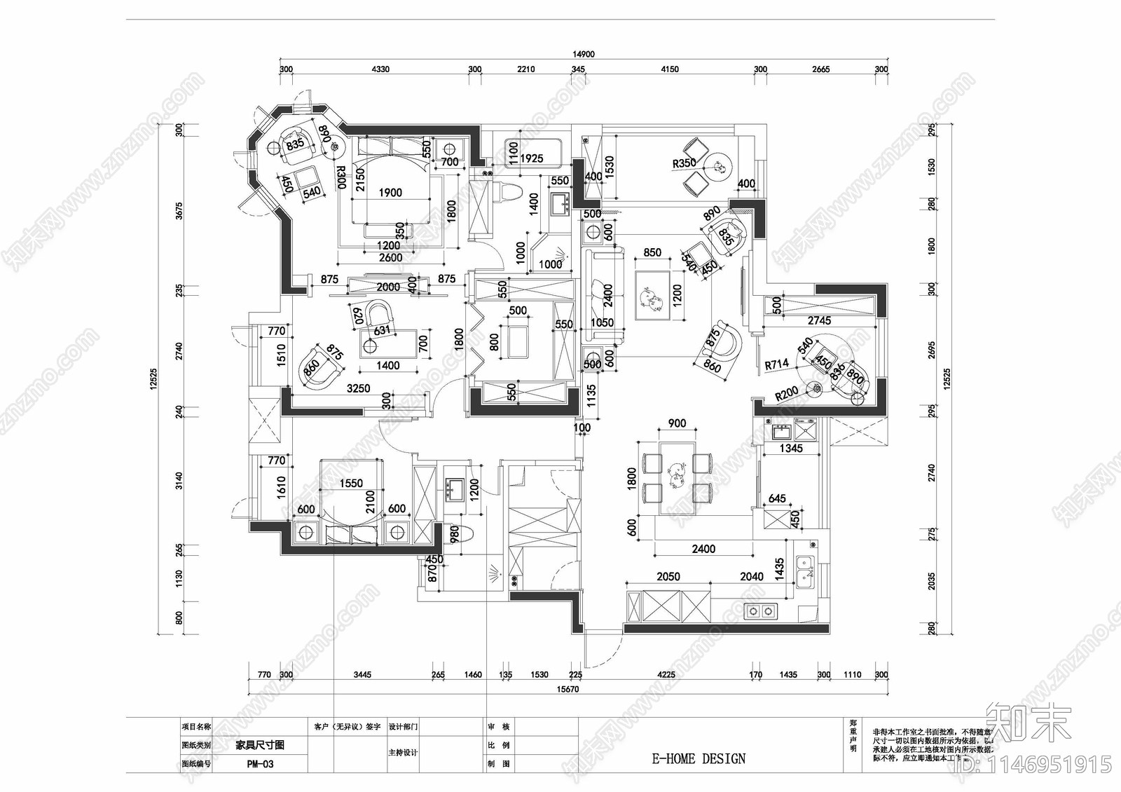 简约欧式平层室内cad施工图下载【ID:1146951915】