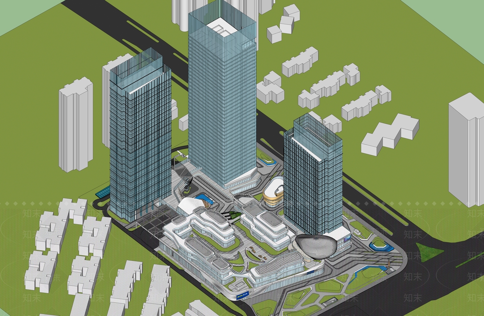 商场建筑SU模型精品下载_SketchUp模型_知末网