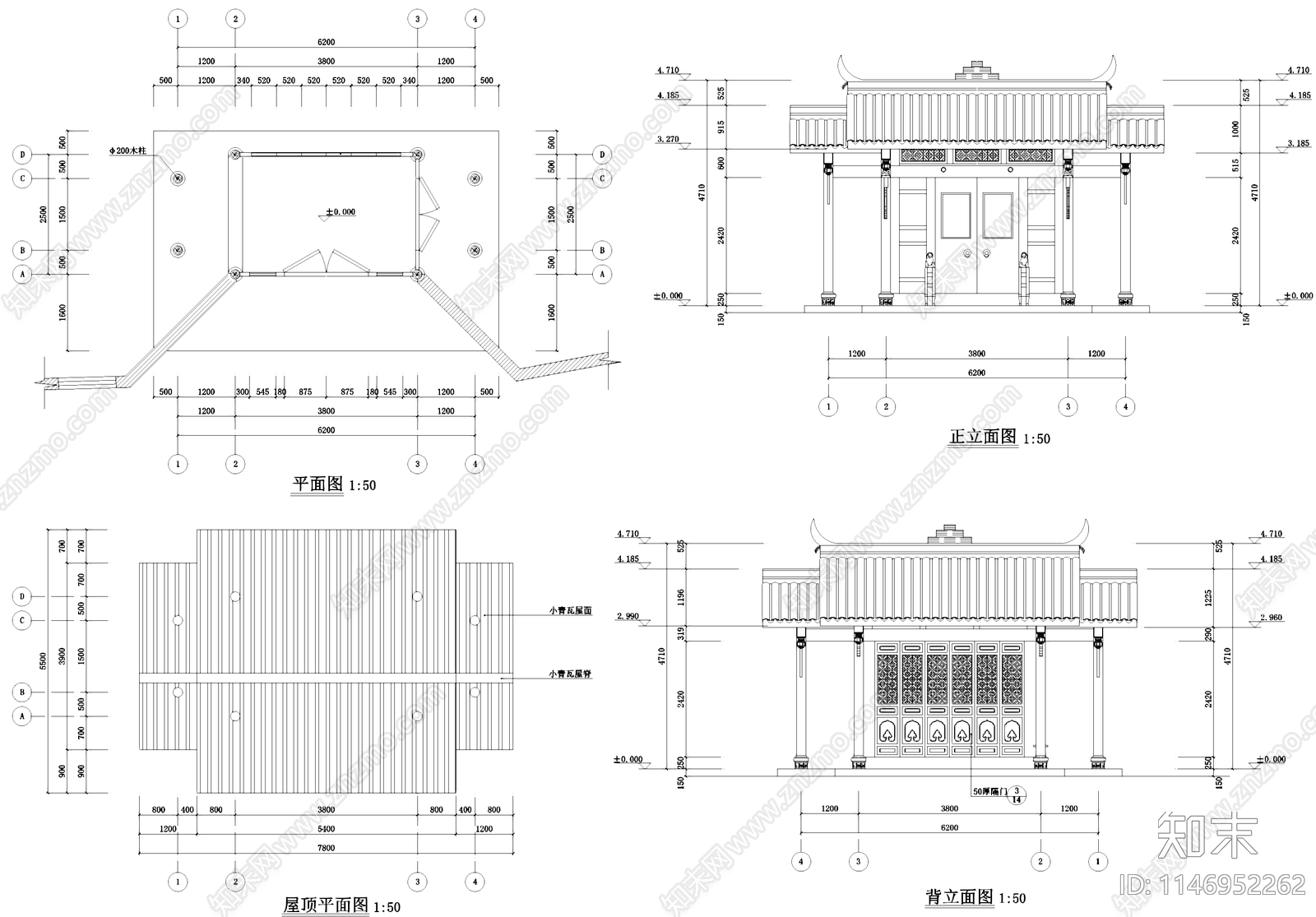 中式川西古建民居门厅门头cad施工图下载【ID:1146952262】