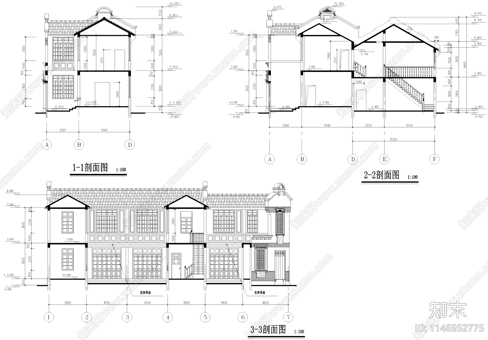 中式石库门笔行古建筑cad施工图下载【ID:1146952775】