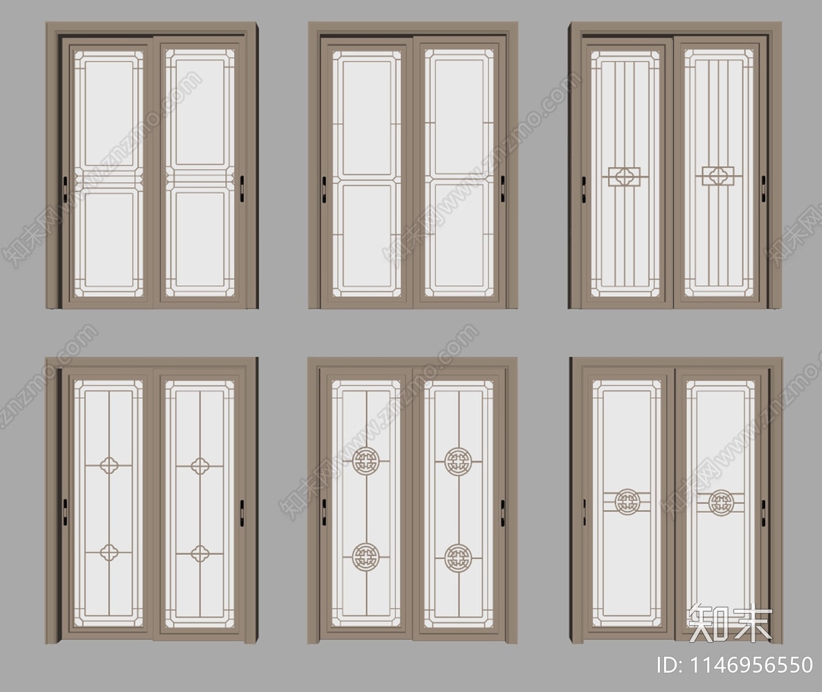 新中式玻璃移门SU模型下载【ID:1146956550】