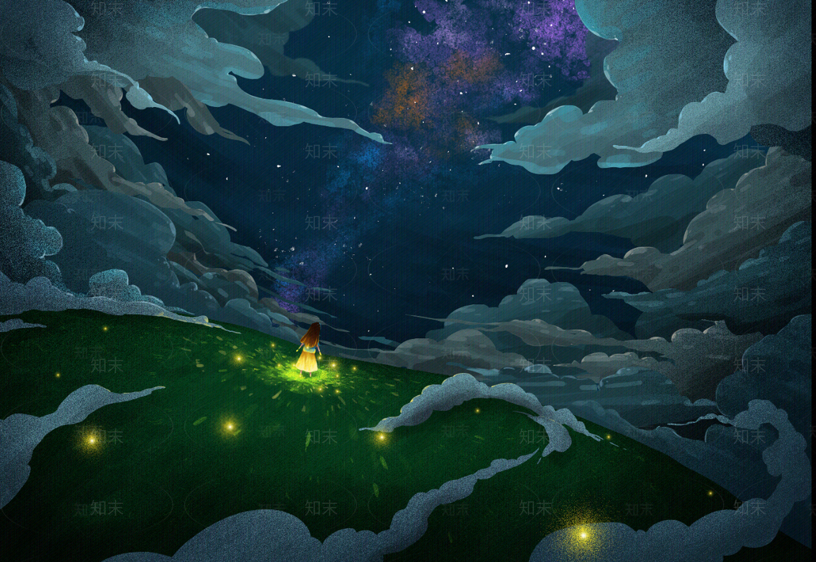 仰望星空夜景的女孩贴图下载【ID:1146956461】