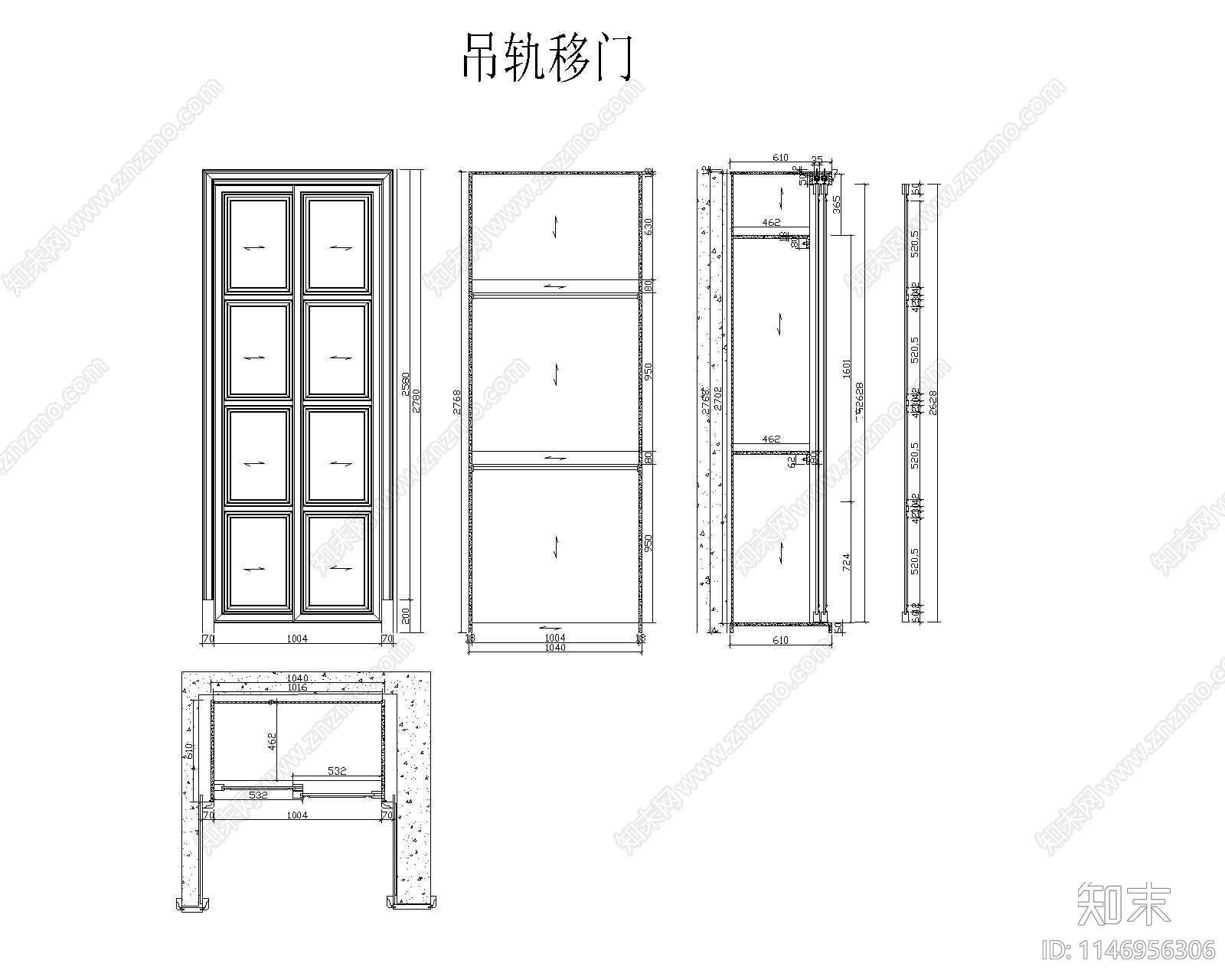 上下轨移门吊柜移门折叠门矮柜cad施工图下载【ID:1146956306】