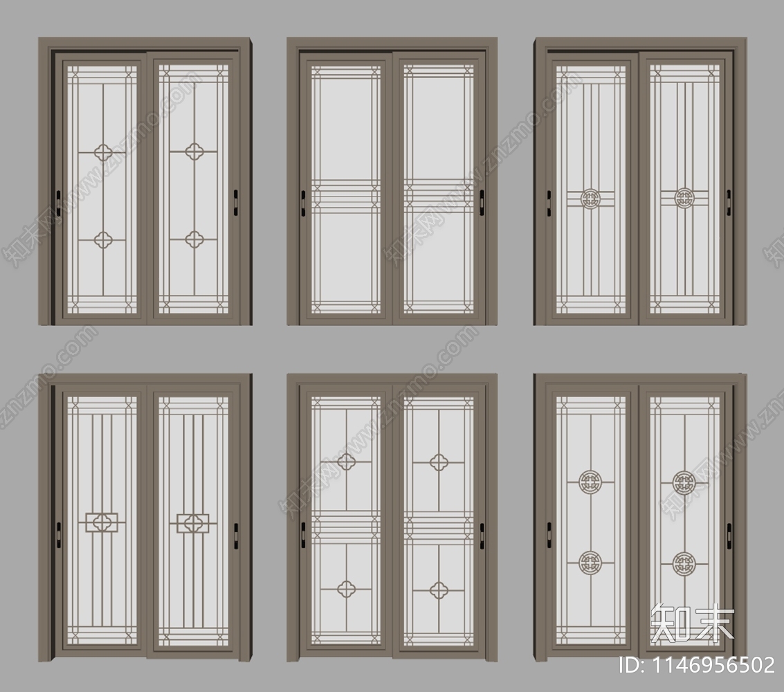 新中式玻璃移门SU模型下载【ID:1146956502】