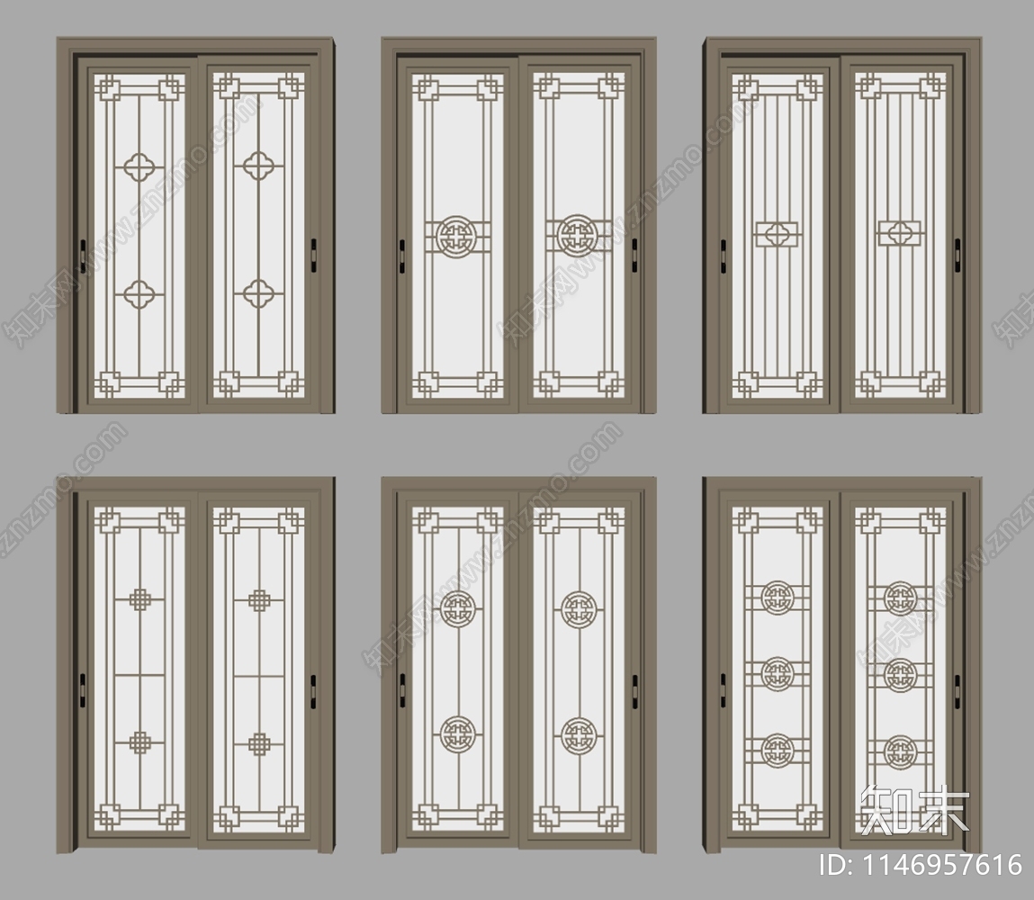 新中式玻璃移门SU模型下载【ID:1146957616】