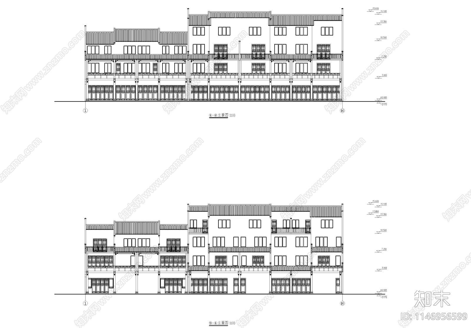 中式徽派仿古民居古建筑施工图下载【ID:1146956599】
