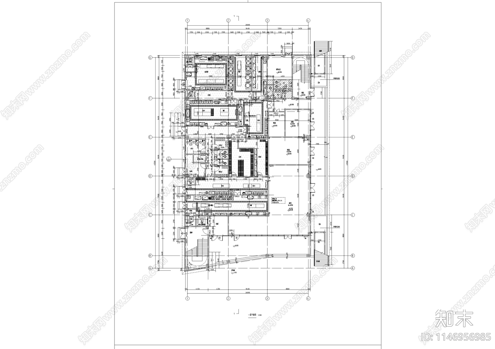 三层食堂建筑设计cad施工图下载【ID:1146956985】