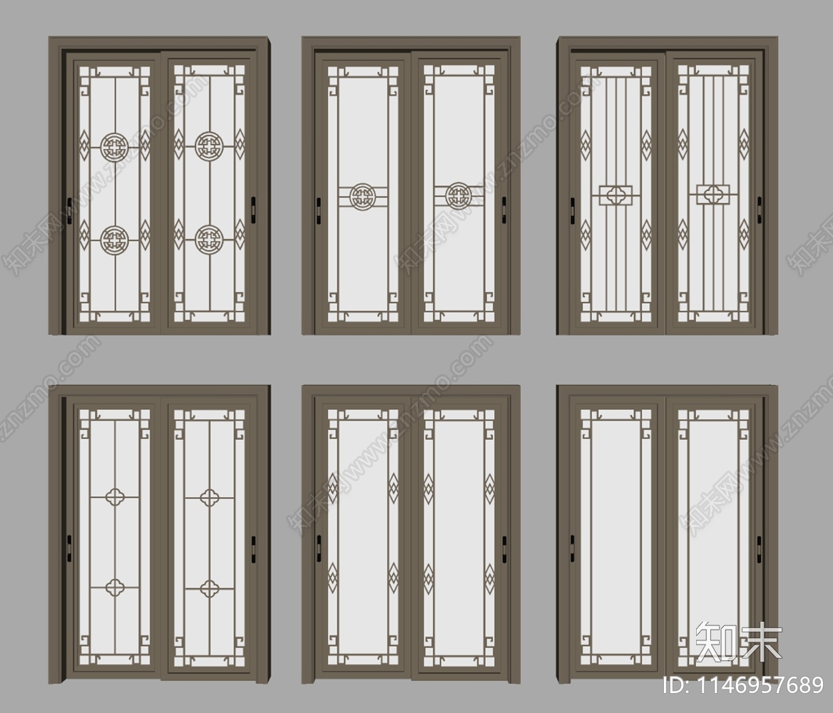 新中式玻璃移门SU模型下载【ID:1146957689】