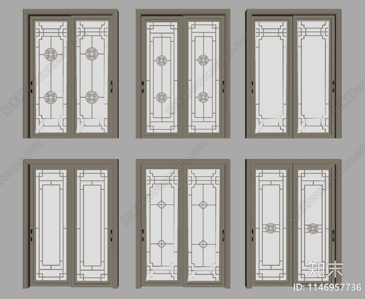 新中式玻璃移门SU模型下载【ID:1146957736】