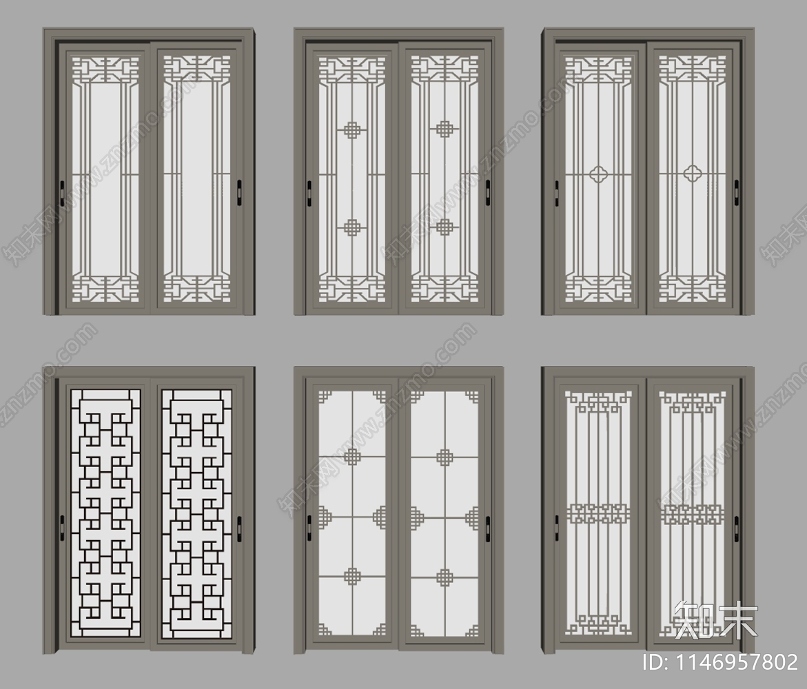 新中式玻璃移门SU模型下载【ID:1146957802】