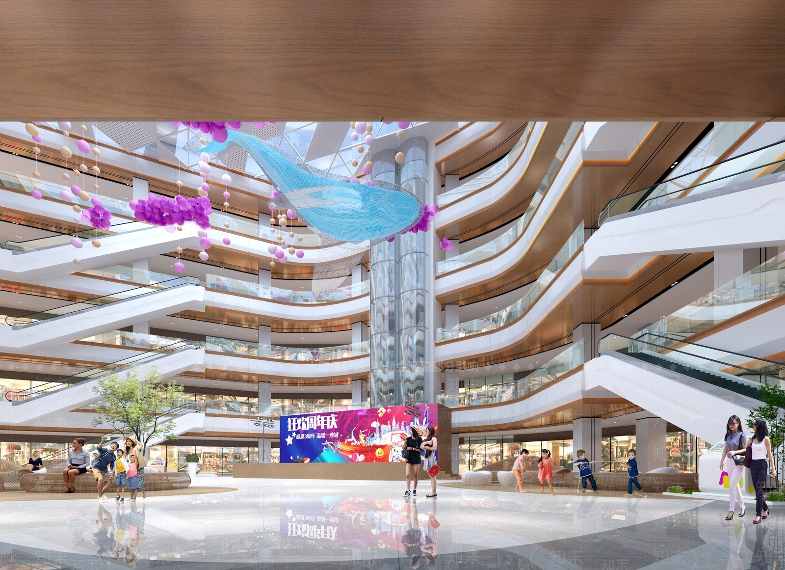 现代大厅3D模型渲染效果图