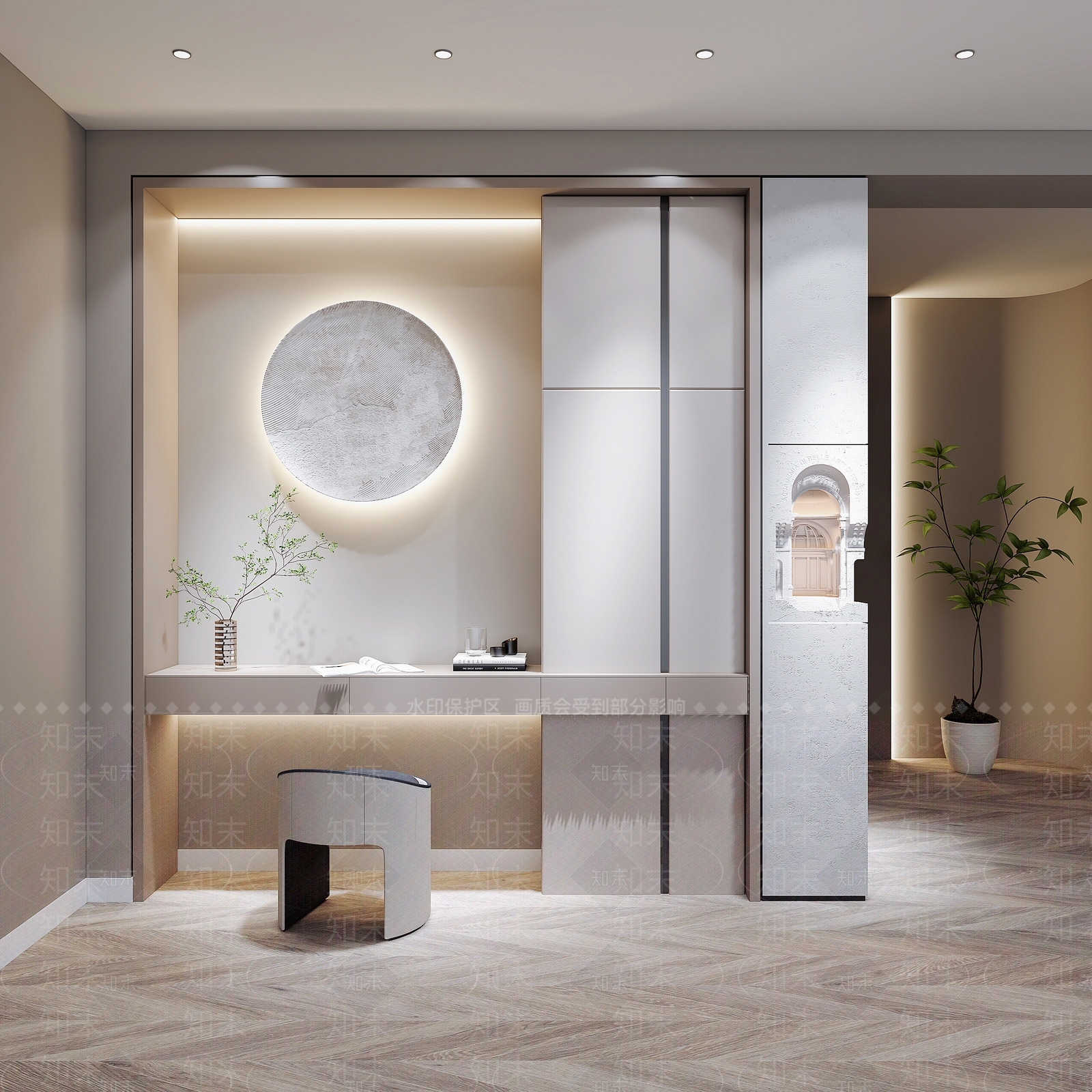 现代玄关柜内嵌石膏灯3D模型下载【ID:1146971920】