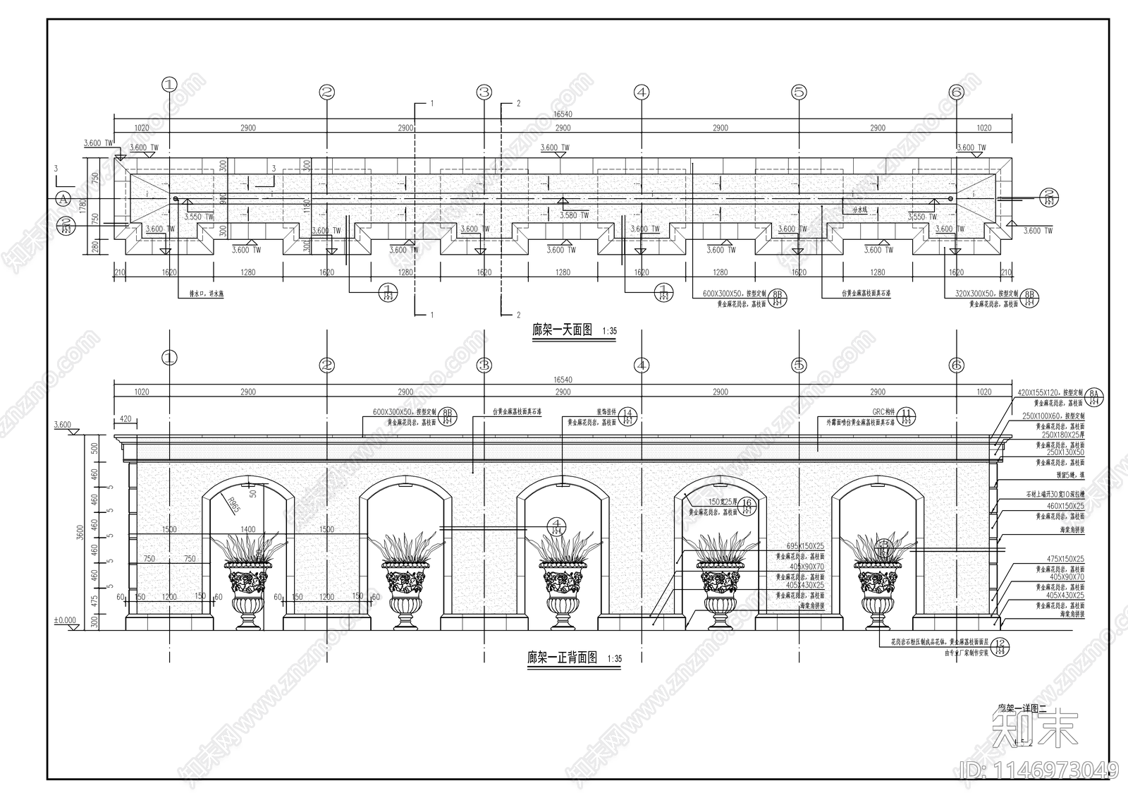 欧式镂空罗马柱廊架节点cad施工图下载【ID:1146973049】