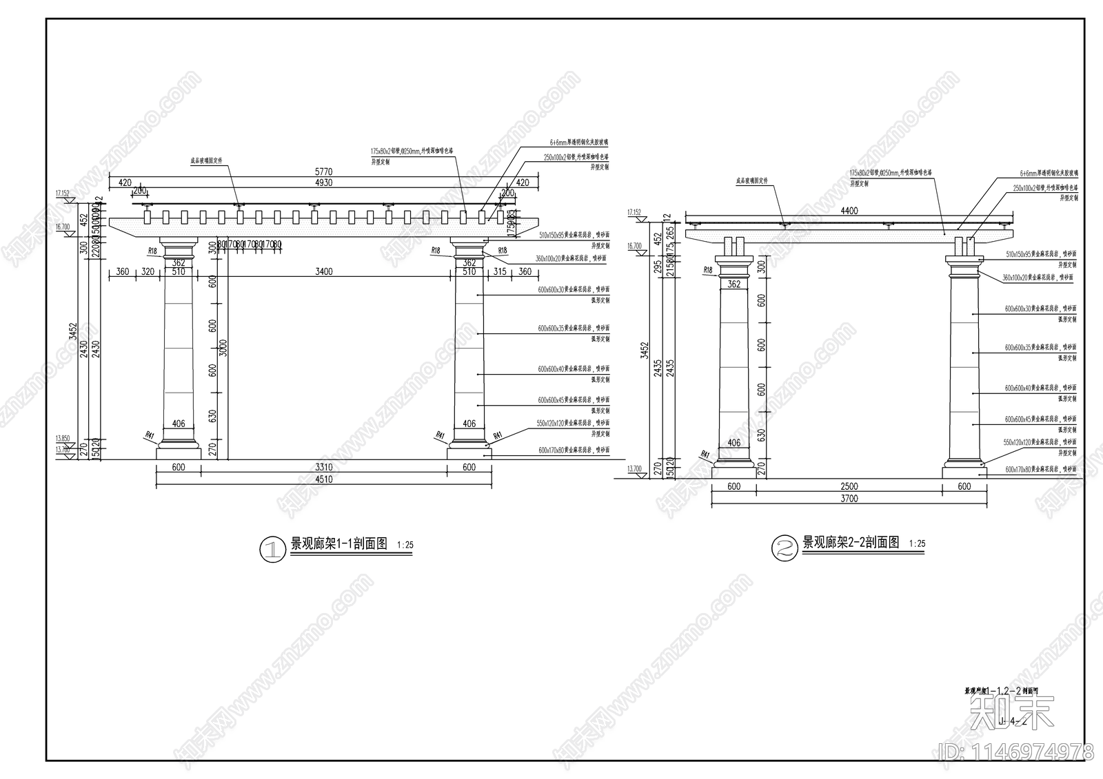 欧式廊架大样施工图下载【ID:1146974978】