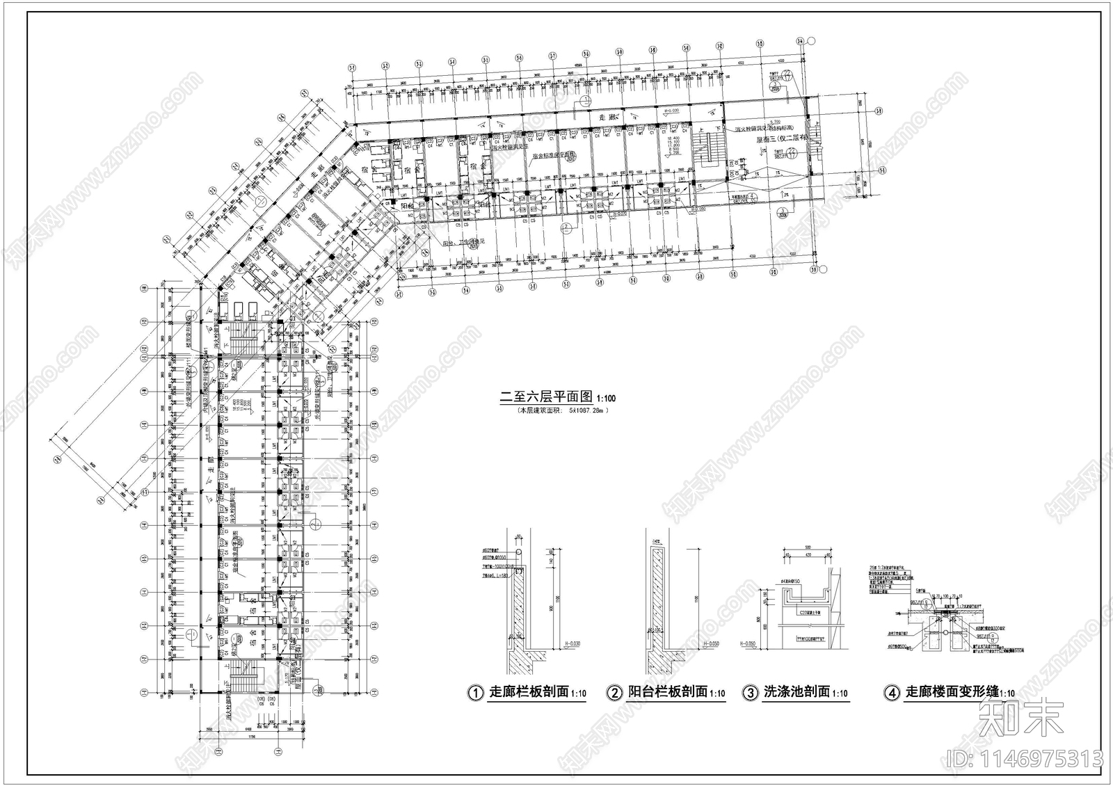 工业区宿舍建筑cad施工图下载【ID:1146975313】