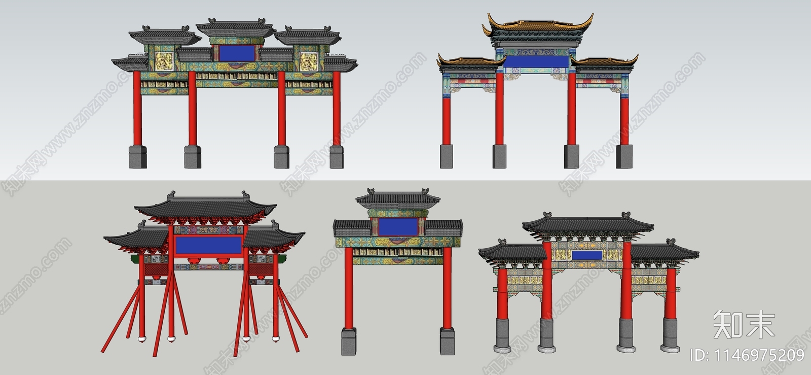 中式牌坊门楼SU模型下载【ID:1146975209】