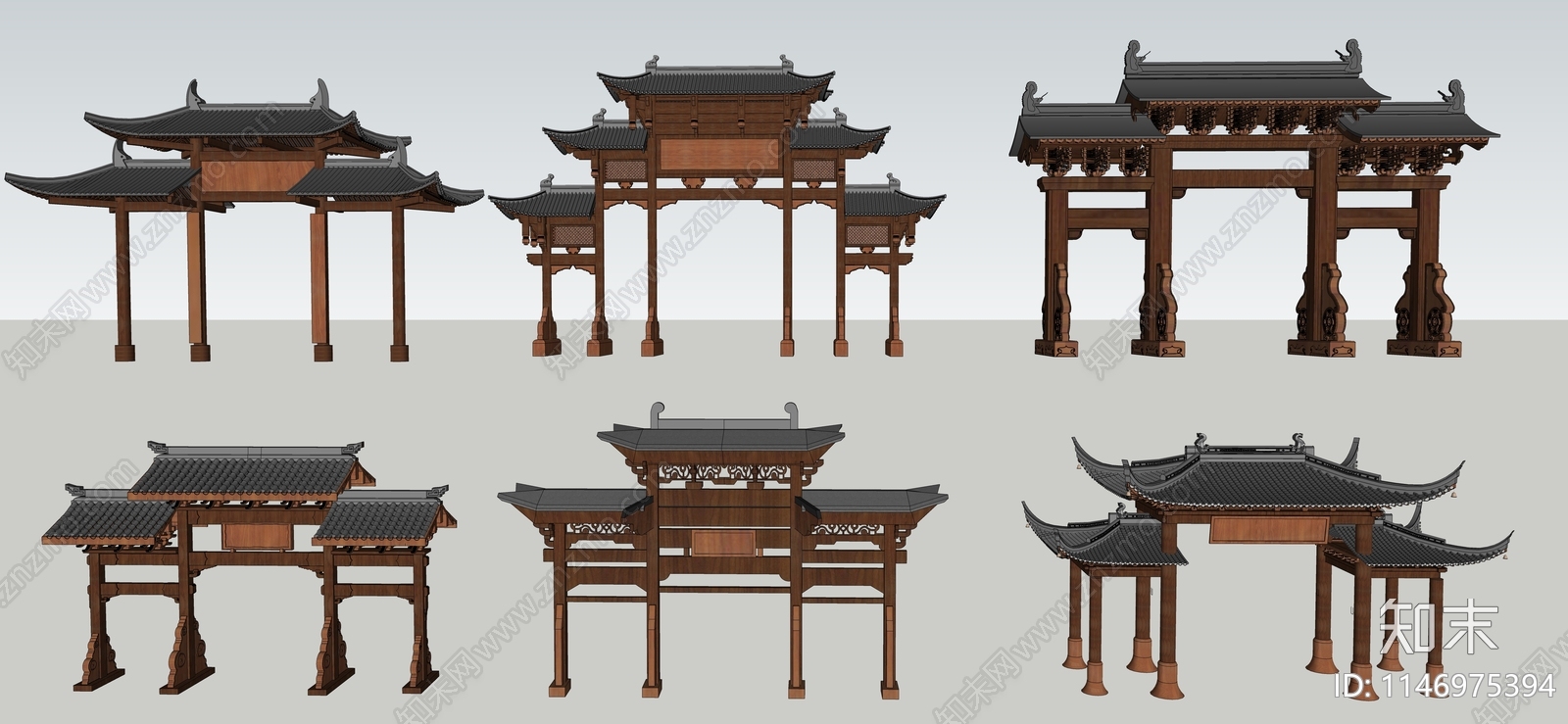 中式牌坊门楼SU模型下载【ID:1146975394】