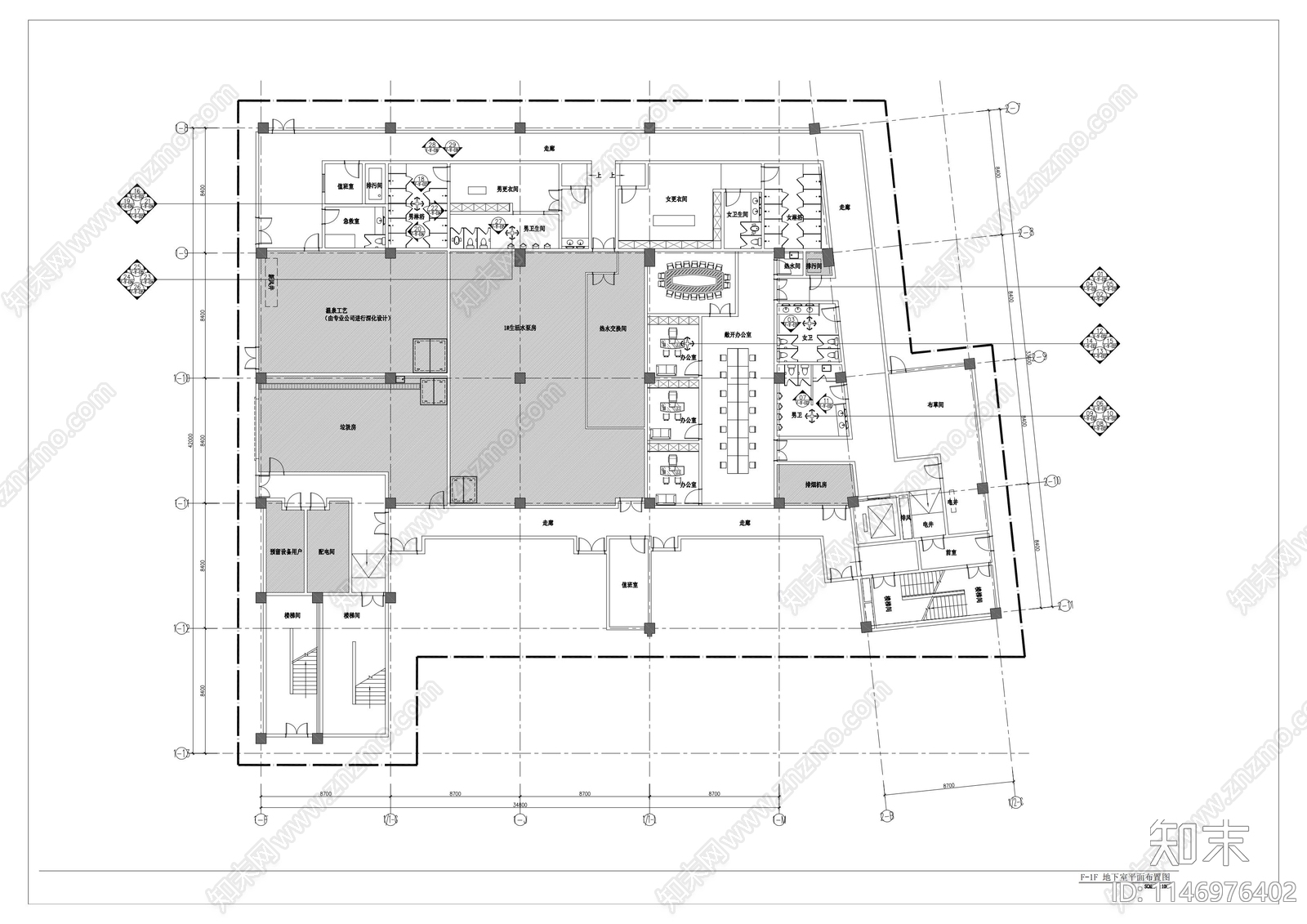 现代办公区室内cad施工图下载【ID:1146976402】
