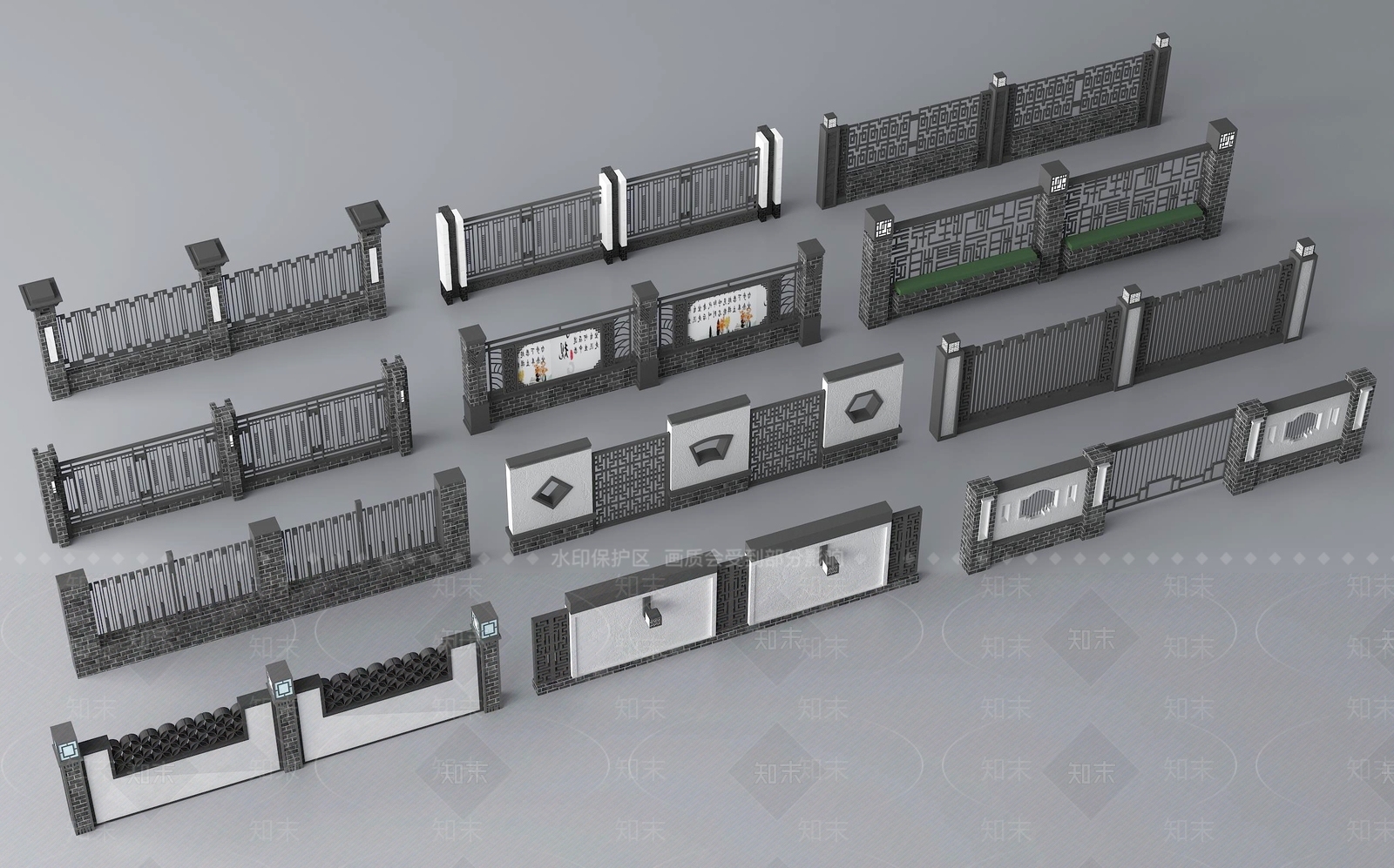 中式围墙3D模型下载【ID:1146976832】