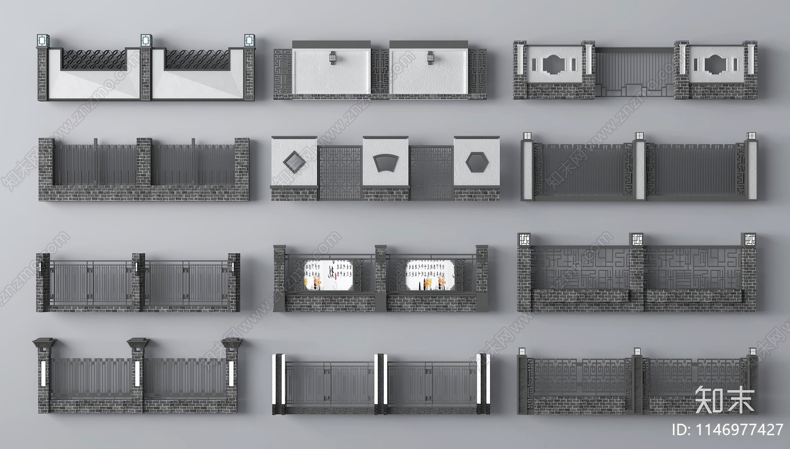 中式围墙3D模型下载【ID:1146977427】