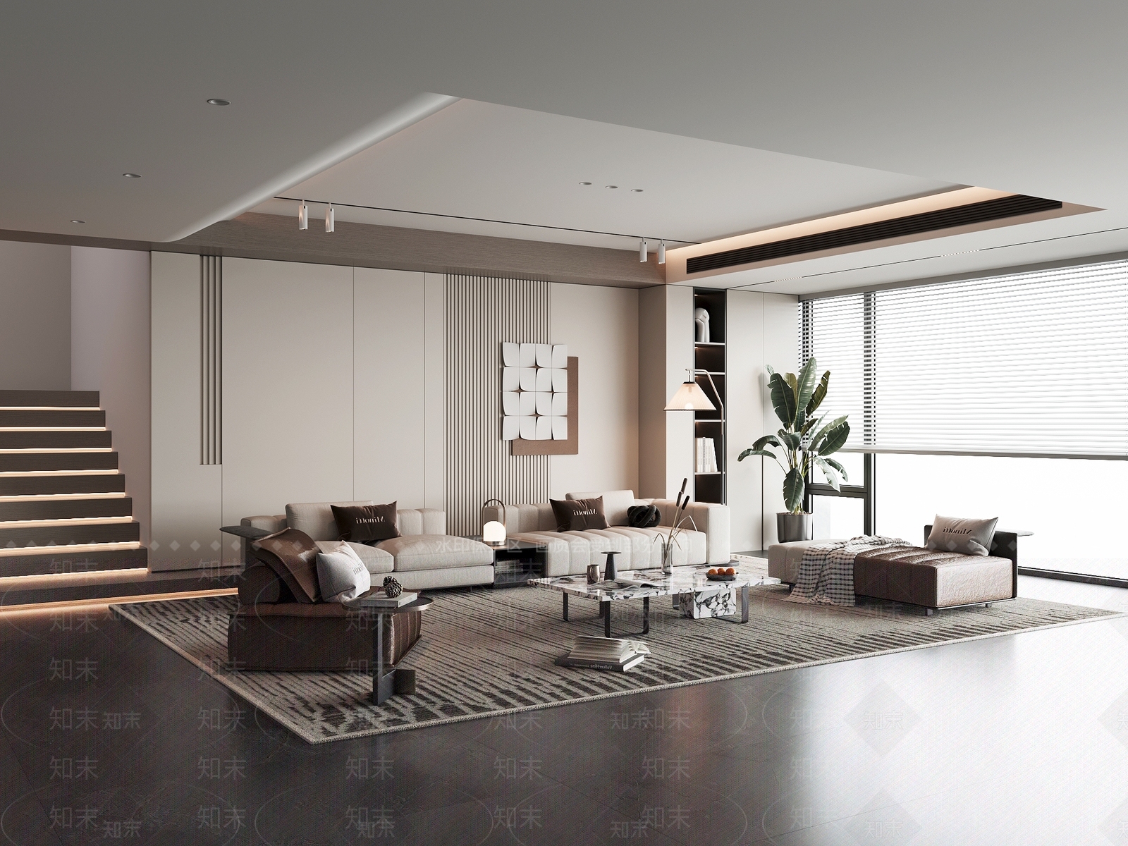 别墅客厅沙发背景墙3D模型下载【ID:1146979388】