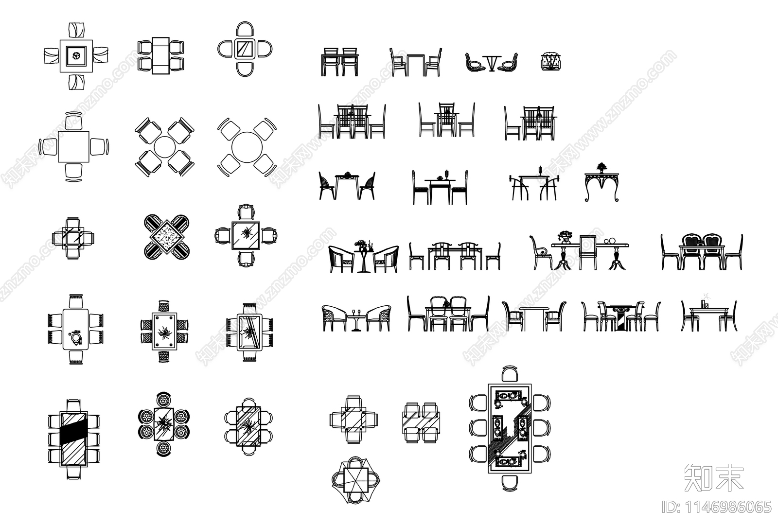 餐桌平立面图库施工图下载【ID:1146986065】