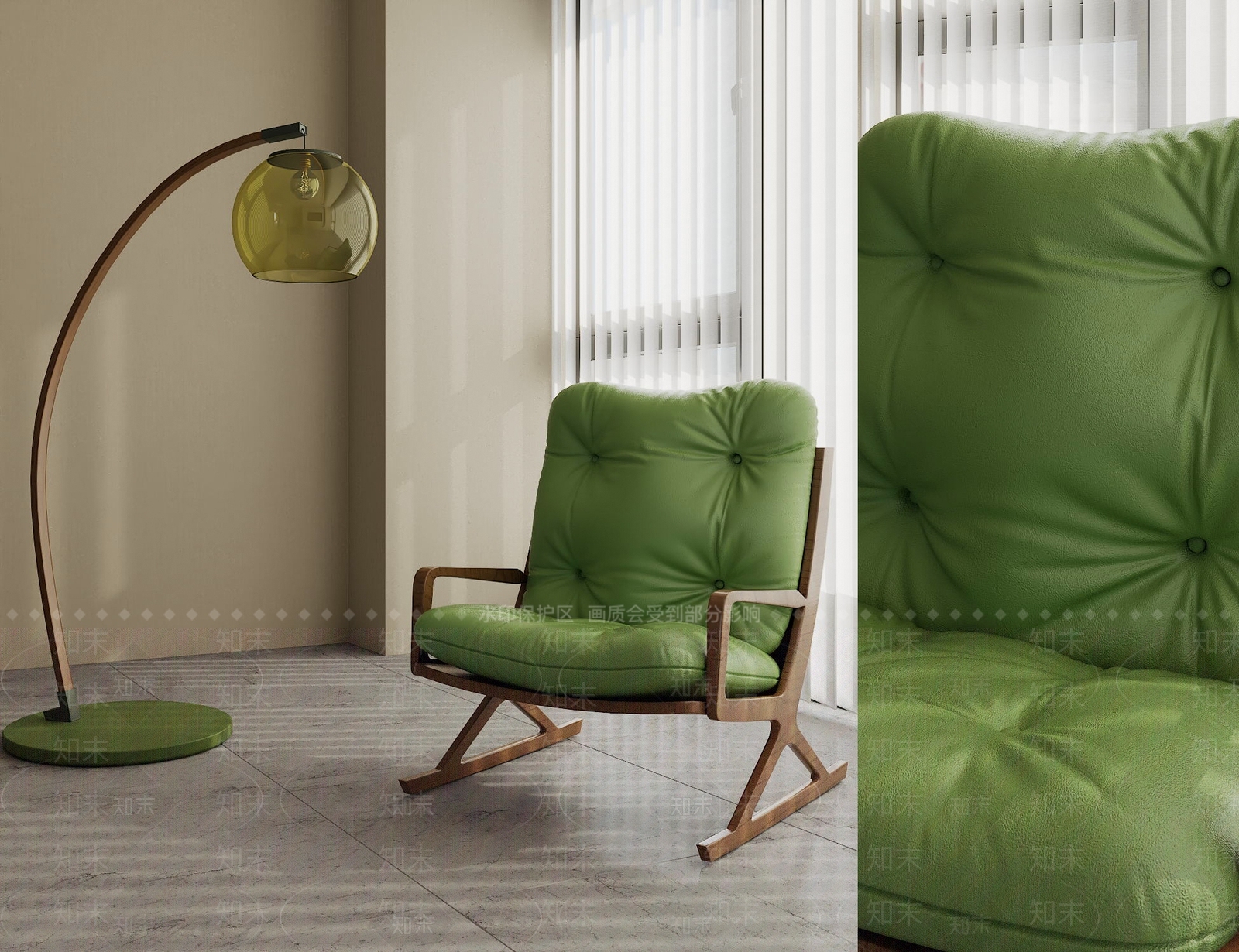 软包休闲椅和落地灯3D模型下载【ID:1146990102】