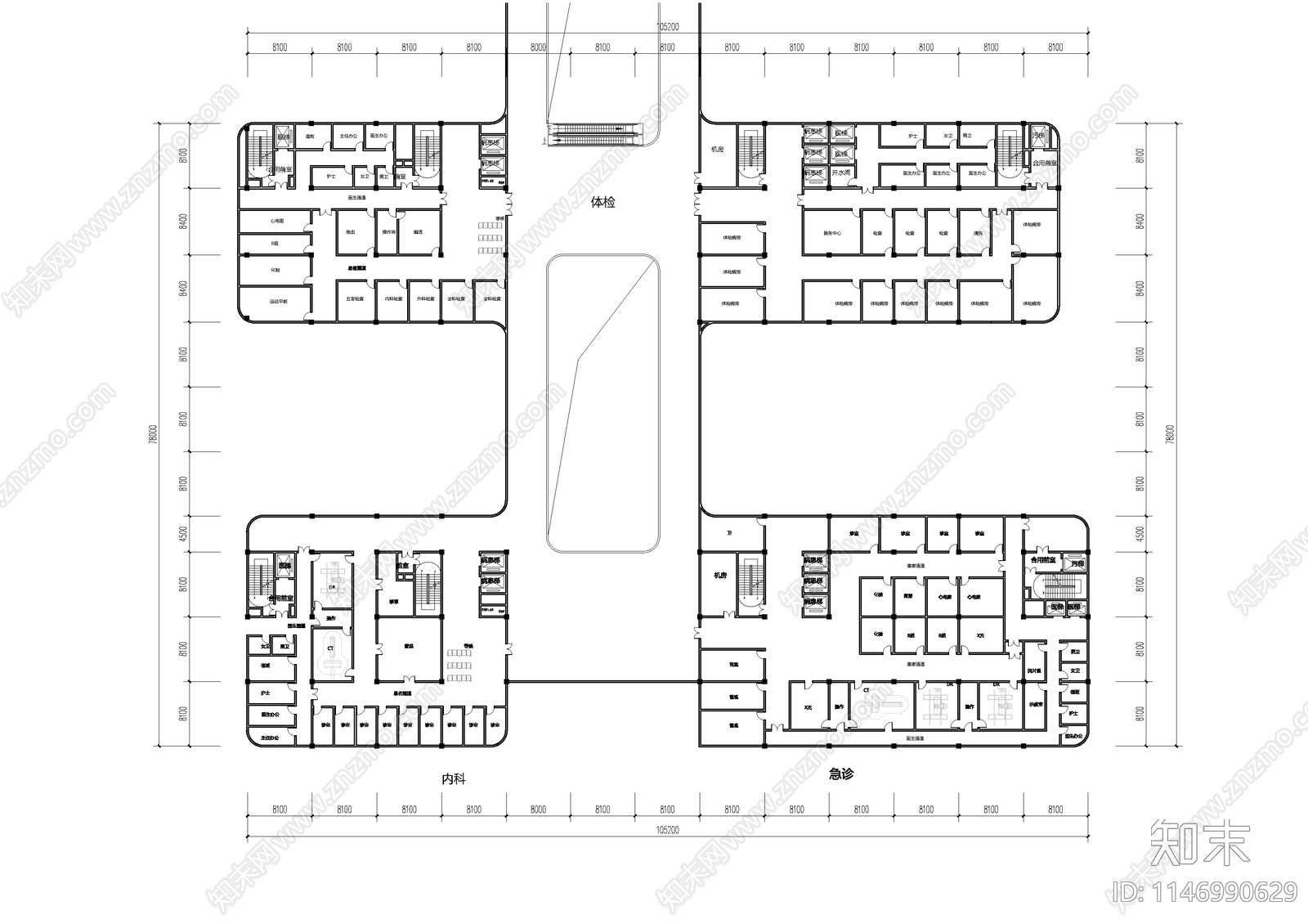 医院室内cad施工图下载【ID:1146990629】