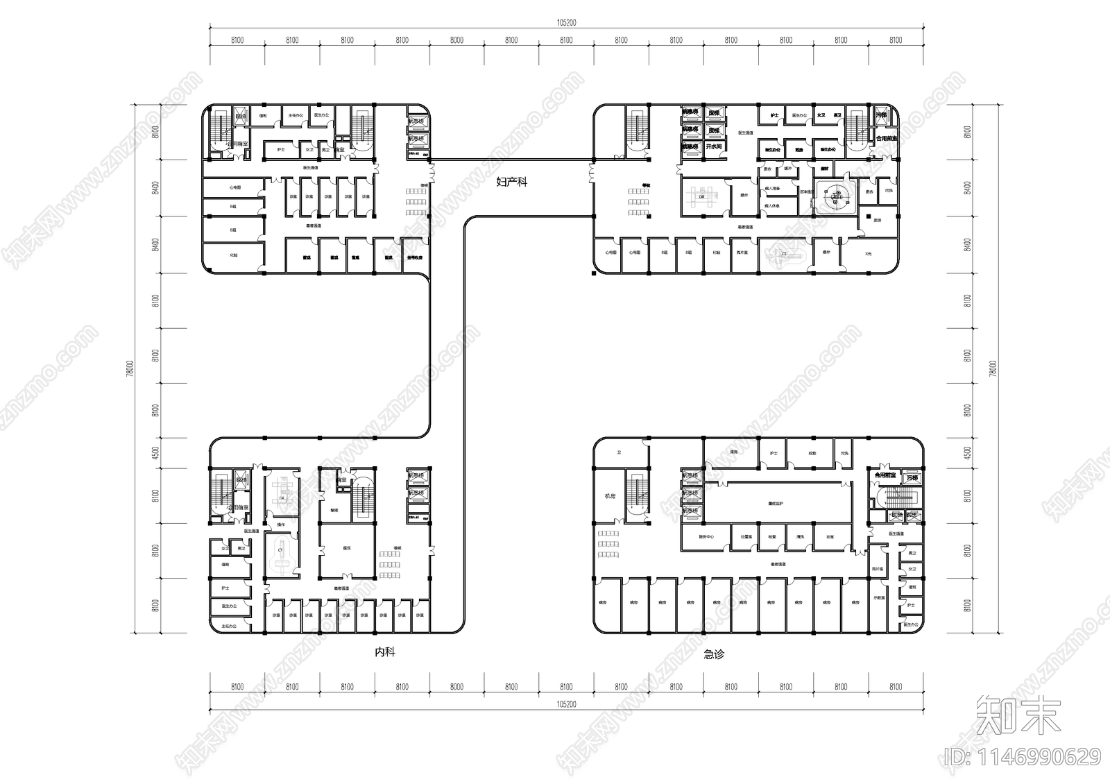 医院室内cad施工图下载【ID:1146990629】