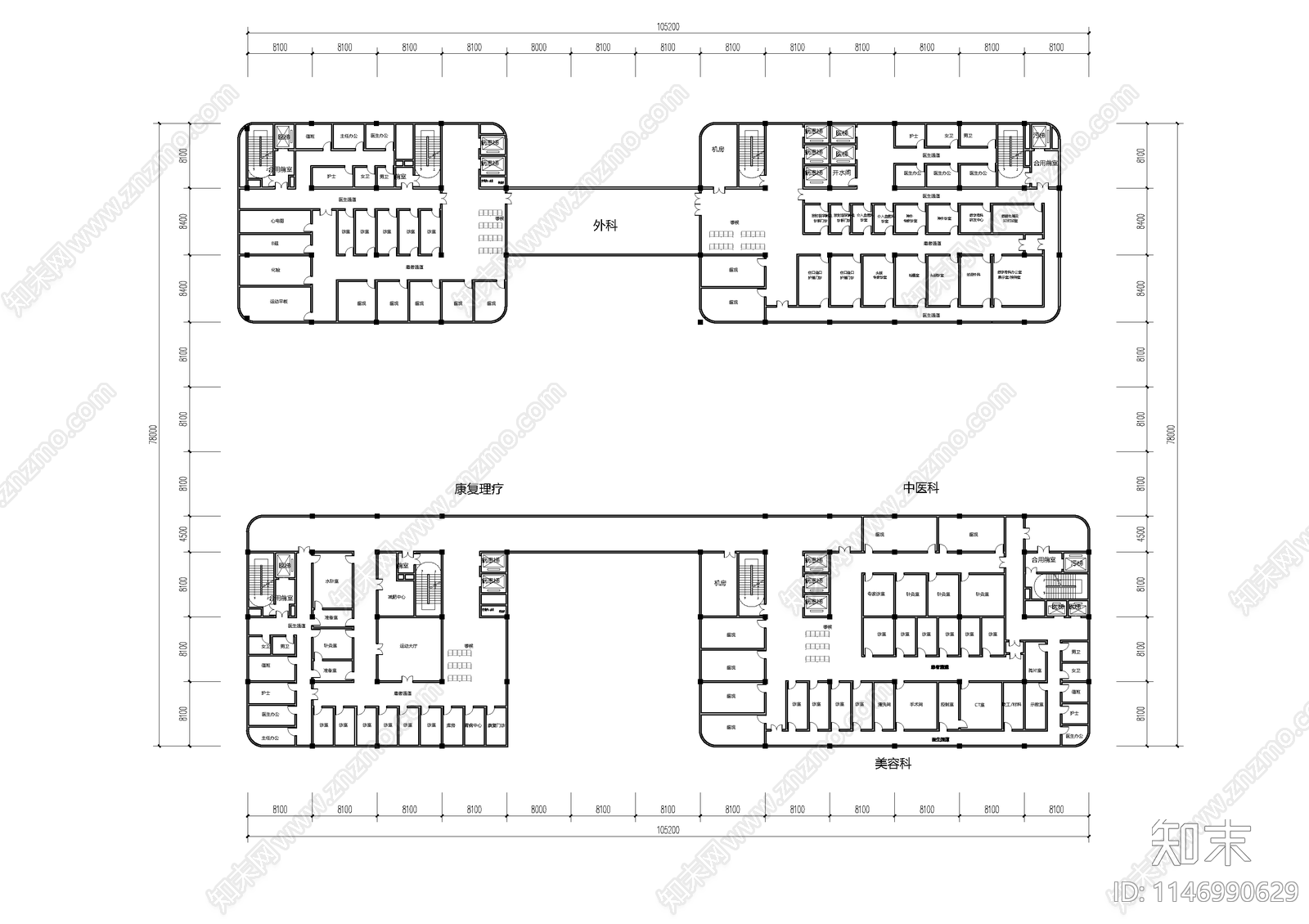 医院室内cad施工图下载【ID:1146990629】