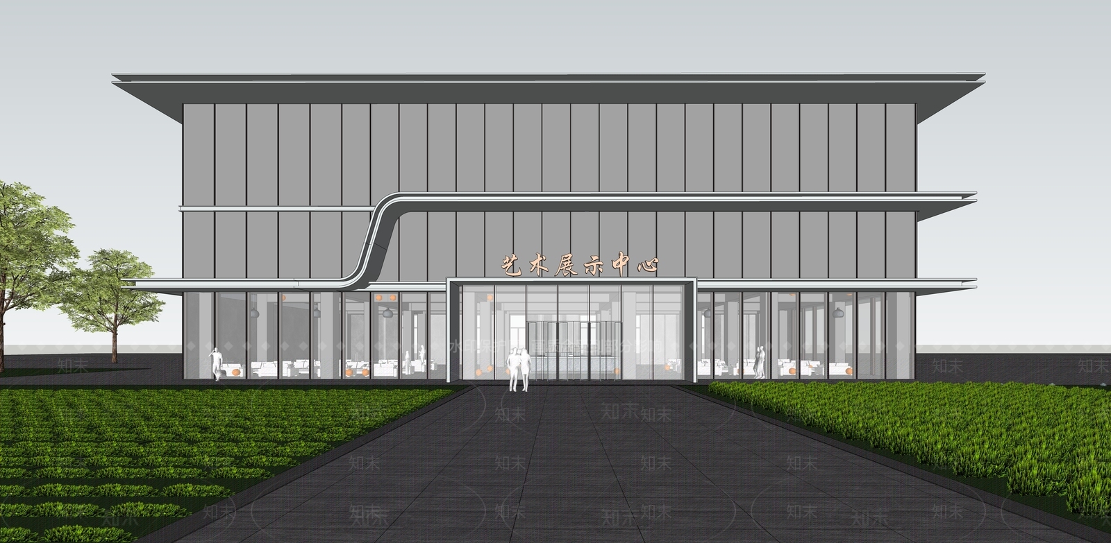 现代展览馆建筑SU模型下载【ID:1146991863】
