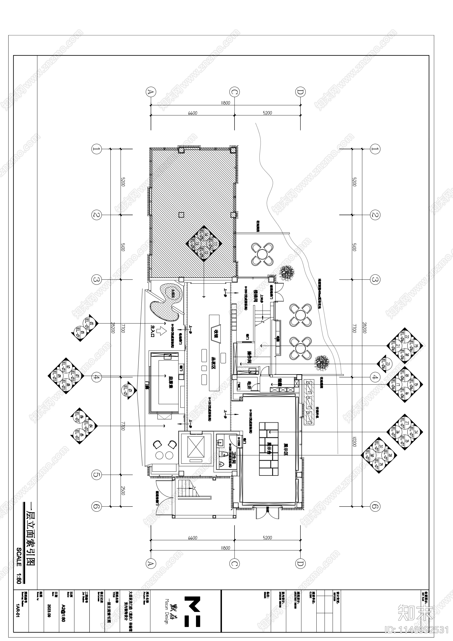 大益茶室内cad施工图下载【ID:1146992531】