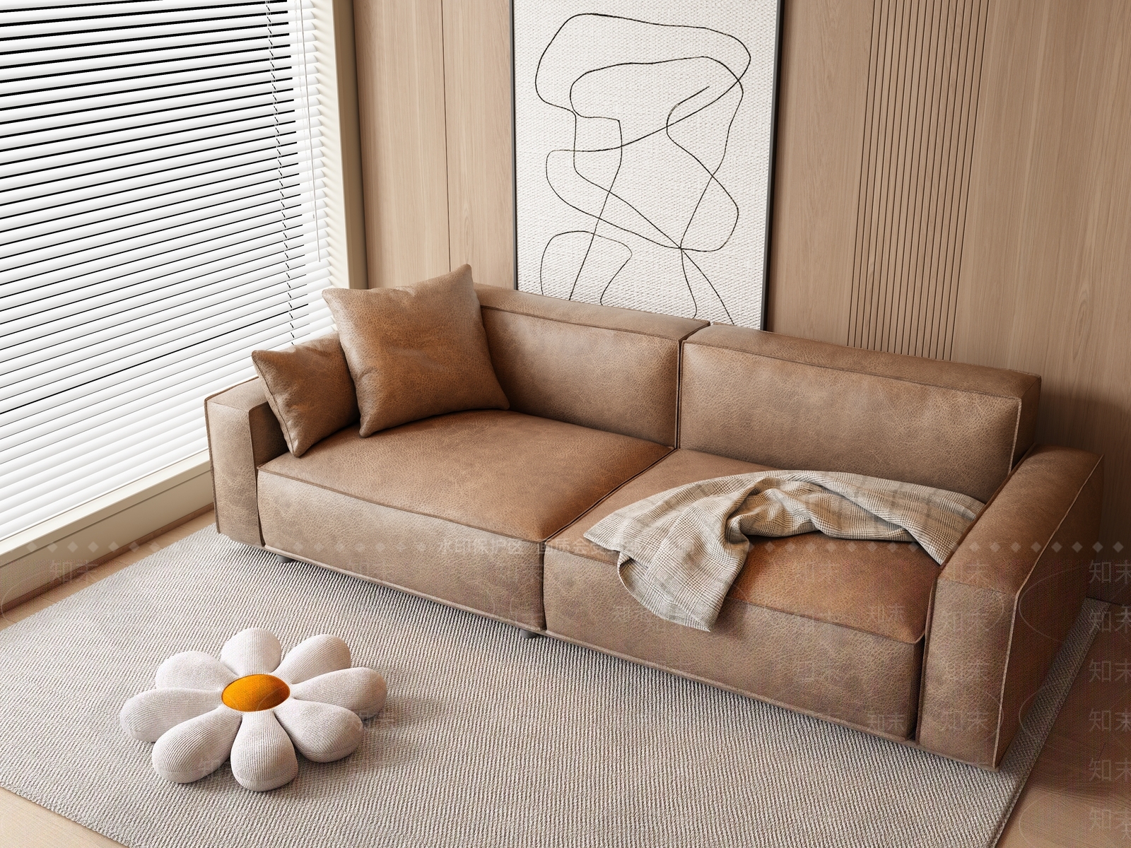 现代皮质双人沙发SU模型下载【ID:1146993822】