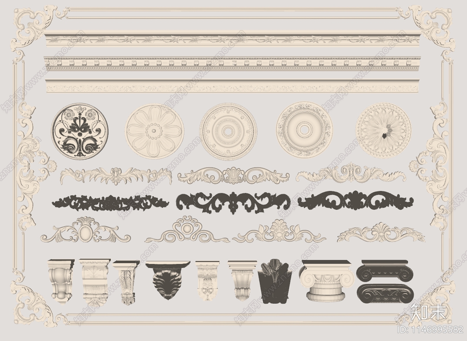 欧式石膏雕花线条SU模型下载【ID:1146995582】
