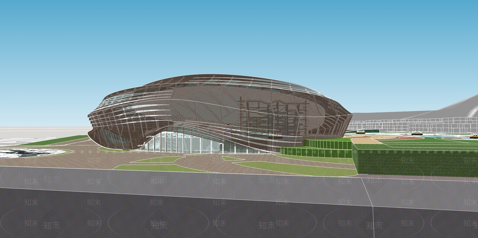 现代展览馆建筑SU模型下载【ID:1146999419】