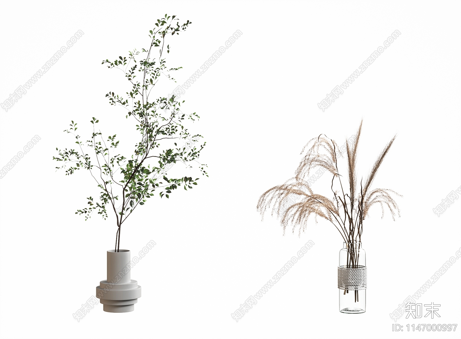 现代植物花瓶摆件3D模型下载【ID:1147000997】