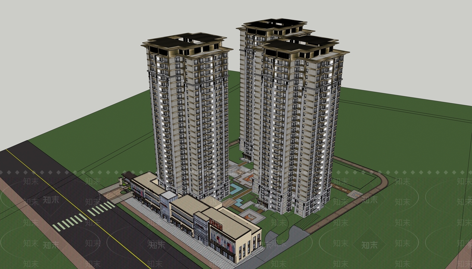 高层住宅建筑SU模型下载【ID:1147002083】