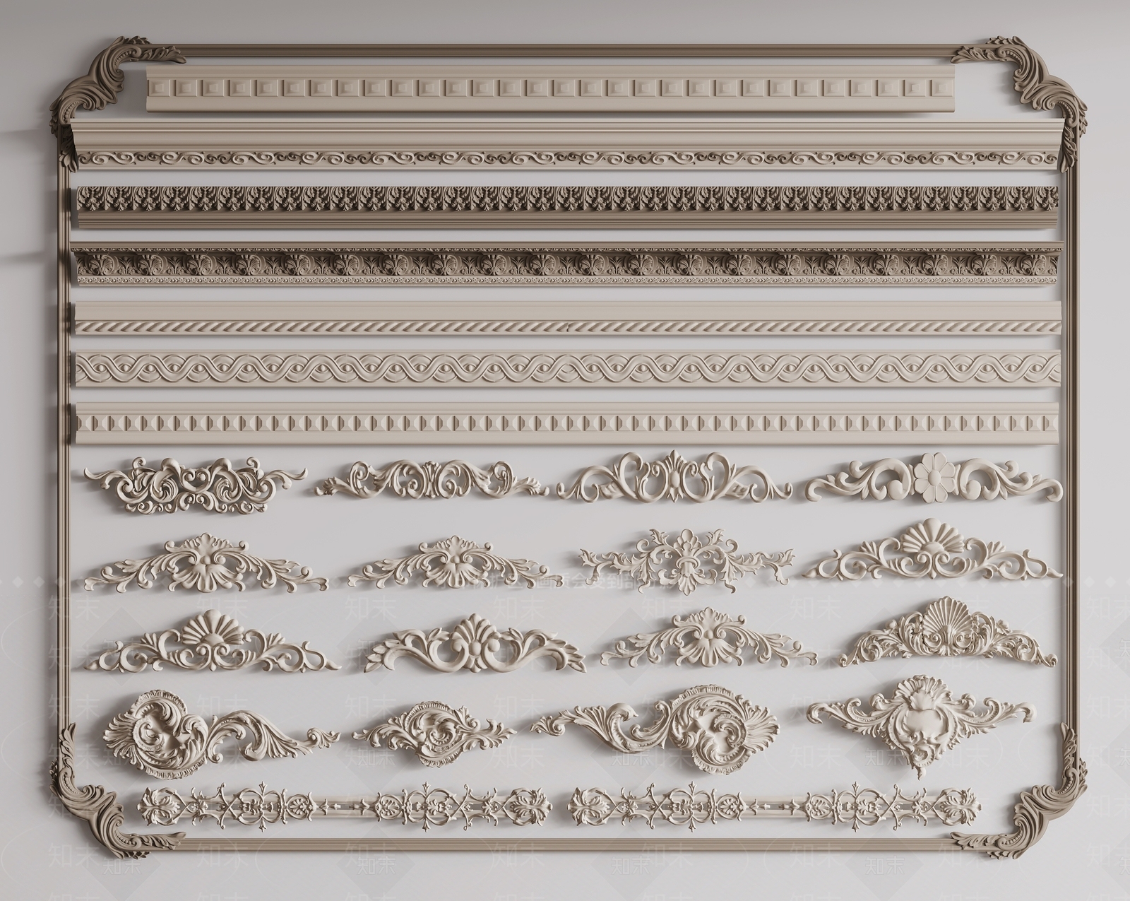 欧式石膏雕花线条3D模型下载【ID:1147002577】