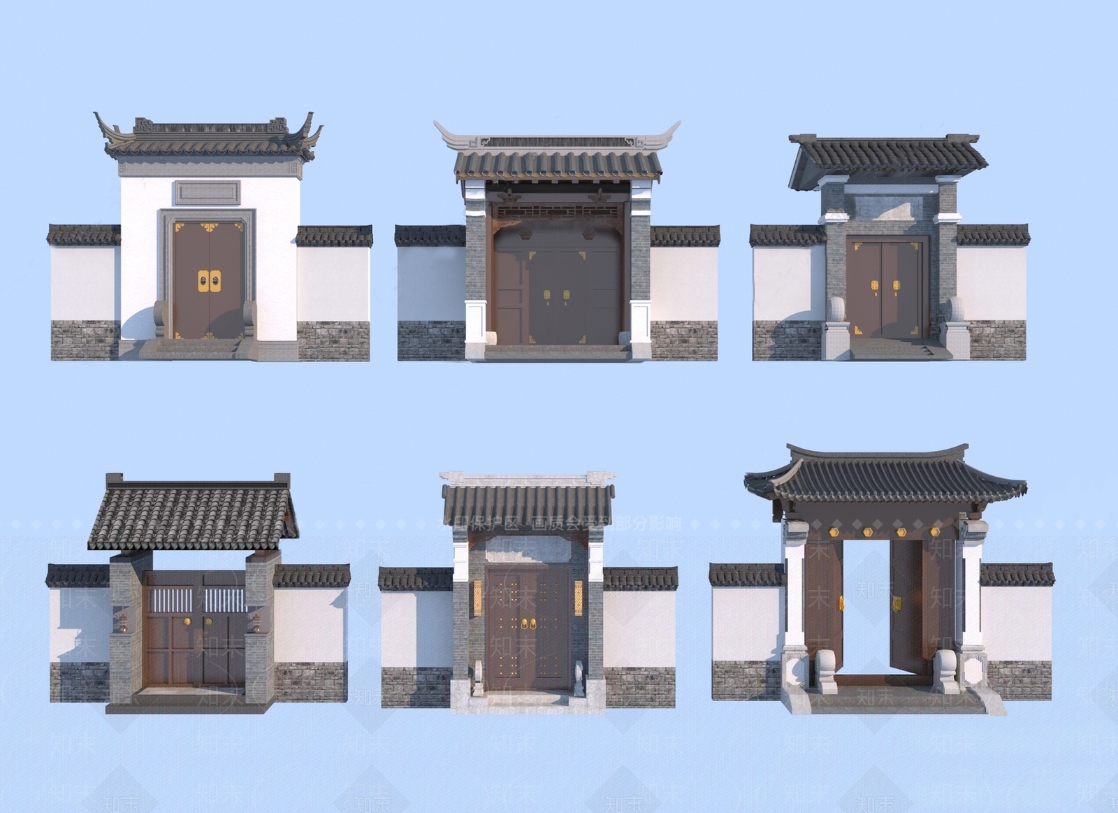 中式民宿大门3D模型下载【ID:1147003953】
