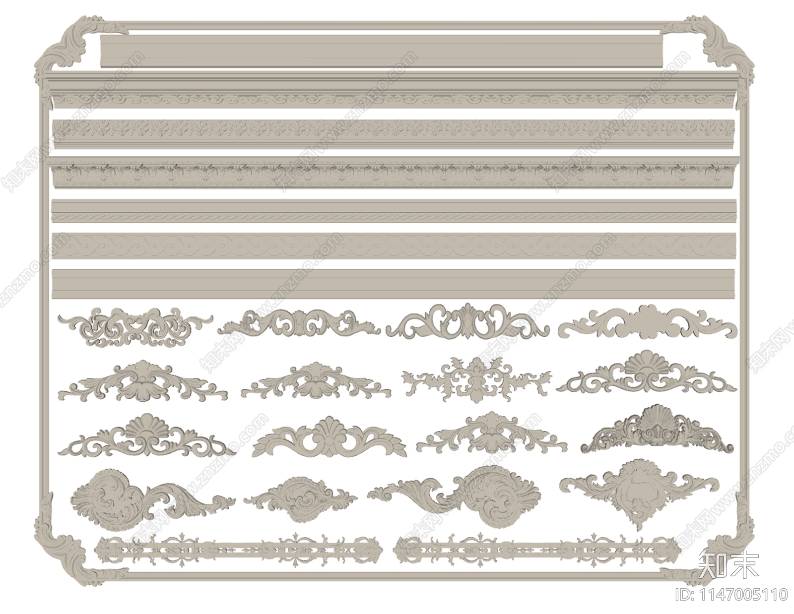 欧式石膏雕花线条SU模型下载【ID:1147005110】