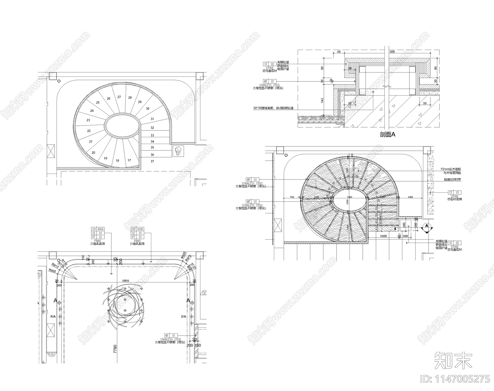 现代旋转楼梯节点cad施工图下载【ID:1147005275】